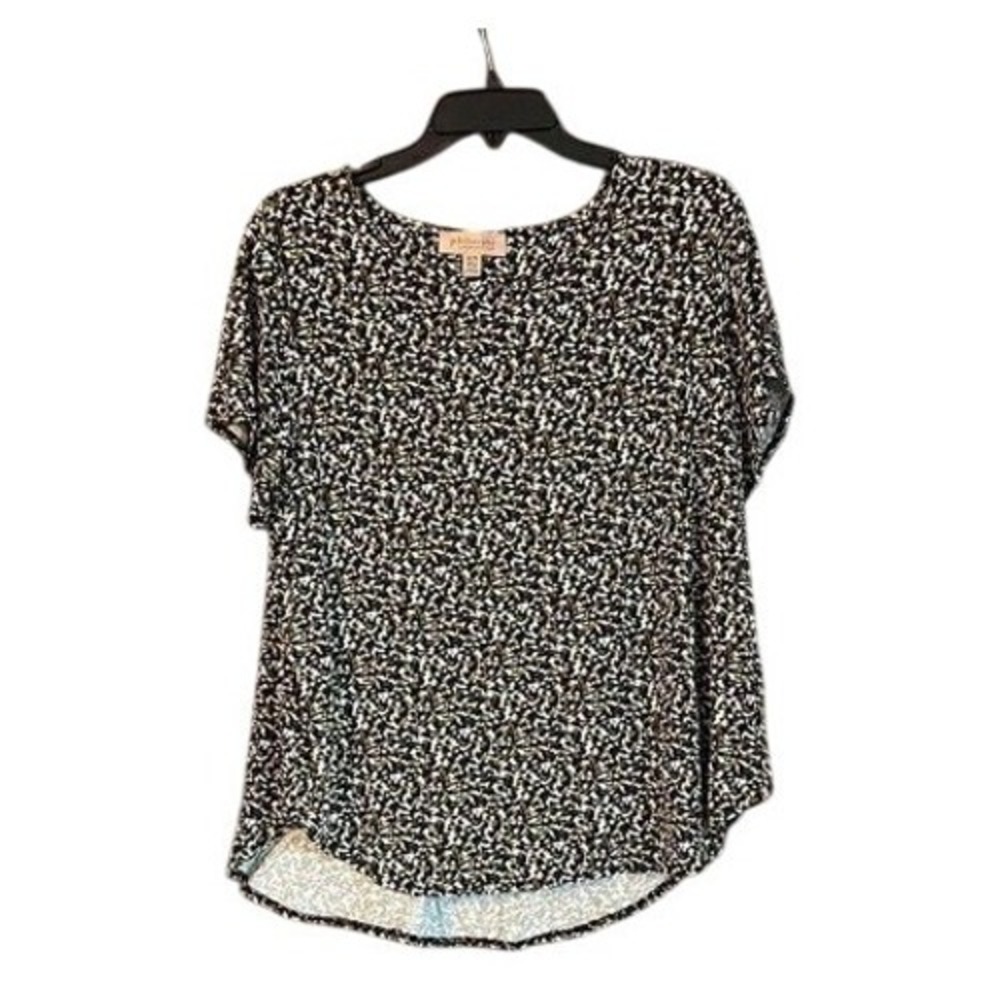 Philosophy Woman Olive Green Abstract Micro Print High Low Top 1X Plus Size